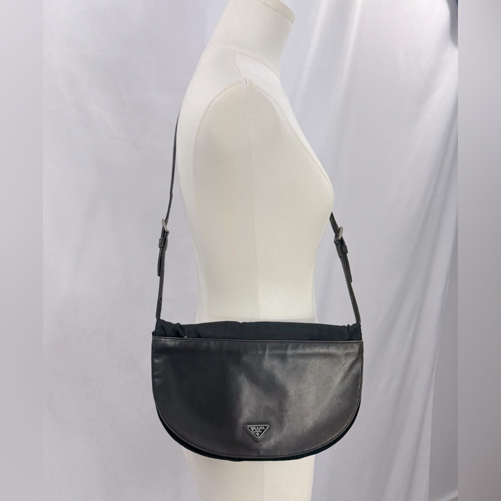 Prada Vintage Leather & Canvas Shoulder Crossbody Bag Black n Brown
